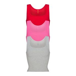 SKIMS Cotton Rib Tank 3-Pack | Sugar Pink Multi (Pink, Red, Grey) | S